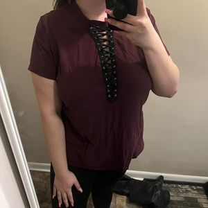 Plus size lace up top